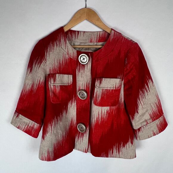 Michael Kors Women's Cropped Jacket Size Small 100% Linen Orange/Tan Blazer - Picture 1 of 8